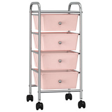 Carrello Portaoggetti Rosa 32x36,5x76cm Telaio Plastica Cromato Carrello Mobile 4 Cassetti Nuovo