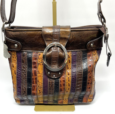 M.C. Marc Chantal Brown Embossed Faux Leather Satchel Purse Shoulder Crossbody