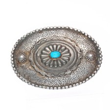 Vintage Navajo sterling silver, turquoise concho center belt buckle