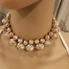 Vintage 1980s Champagne Faux Pearl Double Strand Choker Small Neck Statement