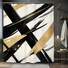 Abstract Modern Minimalist Shower Curtain 60Wx72L Inch Black Gold Neutral Contem