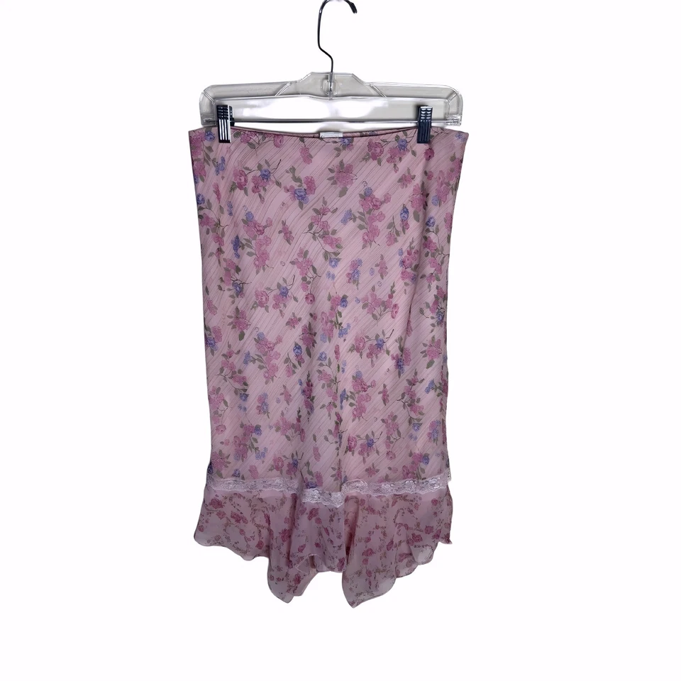 Saia bainha de babado floral rosa vintage Cottagecore Y2K acabamento de renda pastel meninas tamanho 16 - Imagem 2 de 4