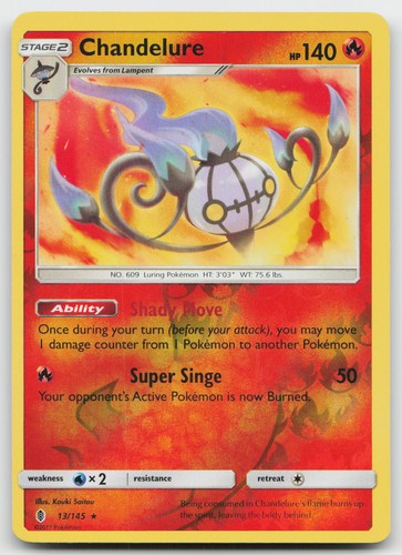 Chandelure 13/145 -LP- Reverse Holofoil Pokemon EN SM - Guardians Rising