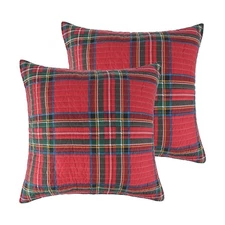 - Spencer Plaid Quilted Euro Sham (26x26in.) - Christmas Tartan Plaid - Red, ...