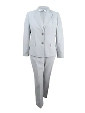 Le Suit Women's Peak-Collar Pinstripe Pantsuit (16, Stone/Black)