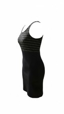 Black Bodycon Dress with Gold Stripes | Fitted Stretch | Casual Evening | Sz 10