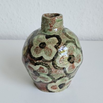 Vase Kerzenhalter Studio Keramik Ton Handarbeit Blumen Grün Art Pottery Vintage