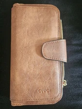 Womens Brown RFID-Style Trifold Wallet with Zipper Coin Pocket