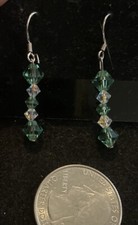 Artisan AB Green Clear Crystal Drop Sterling Silver Earrings Hooks