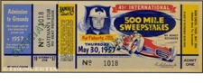 1 1957 INDIANAPOLIS INDY 500 AUTO RACING FULL TICKET  EPHEMERA laminated reprint