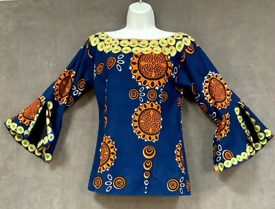 Women's Ankara Top Shirt BOHO Flare Sleeve Multicolor Handmade Psychedelic Small