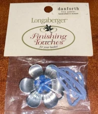 Longaberger Homestead Danforth Fine Pewter Blue Bead Flower Basket Tie On New