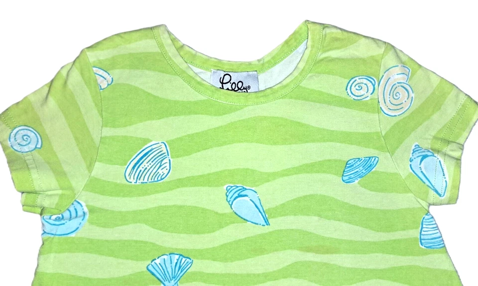 Girls LILLY PULITXER green blue seashell boutique dress 6 6x cotton knit beach - Image 3 of 4