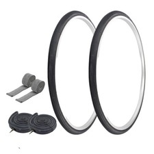 PRO TIRES 27" x 1-1/4" Black P-148 W/ HEAVYDUTY TUBES  RIM STRIPS 33mm Presta