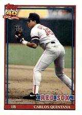 1991 Topps #206 Carlos Quintana Dark Topps Logo Variation - Boston Red Sox