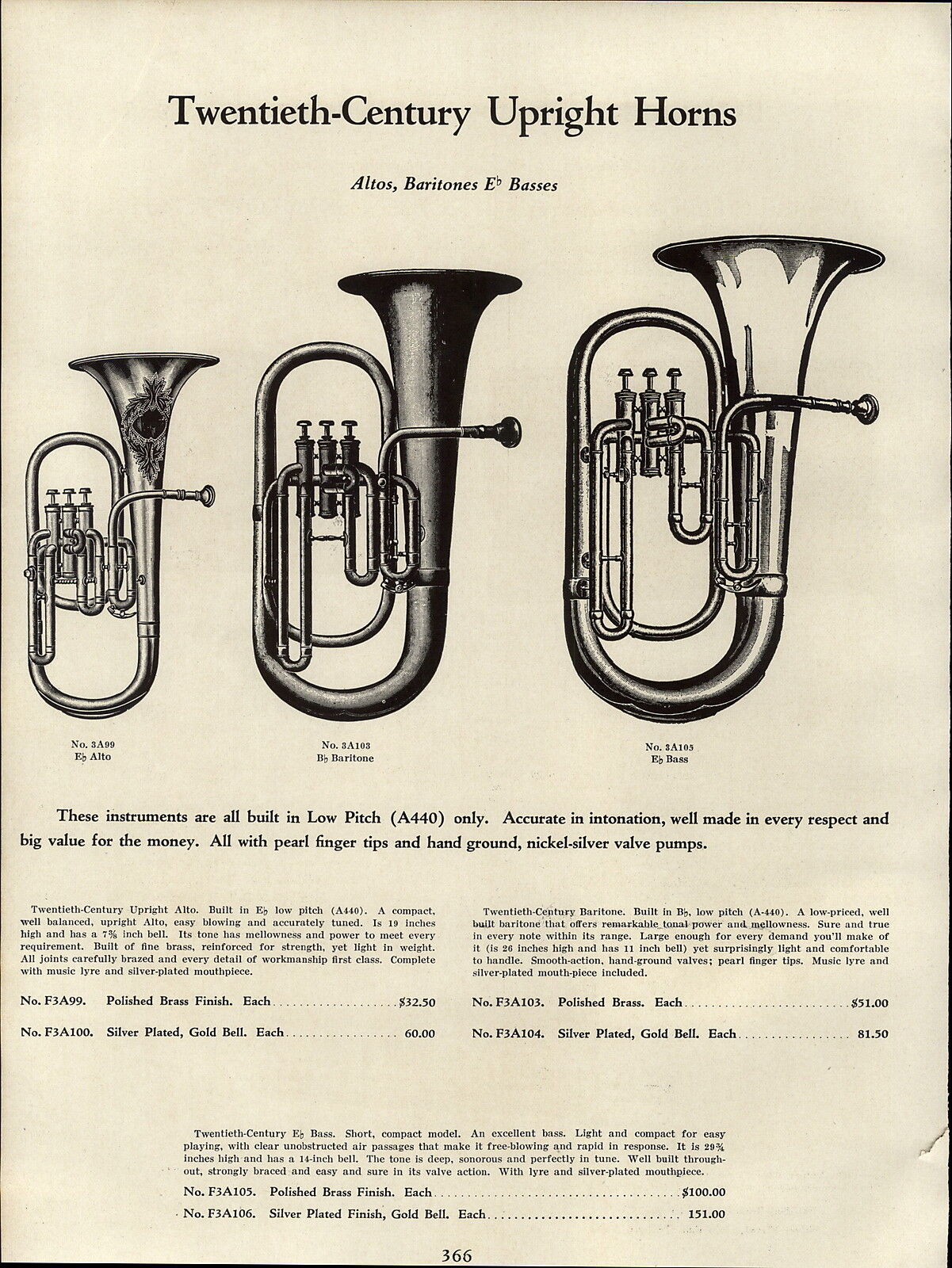 1937 PAPER AD Twentieth Century Upright Horn Musical Instrument Trumpet  Trombone