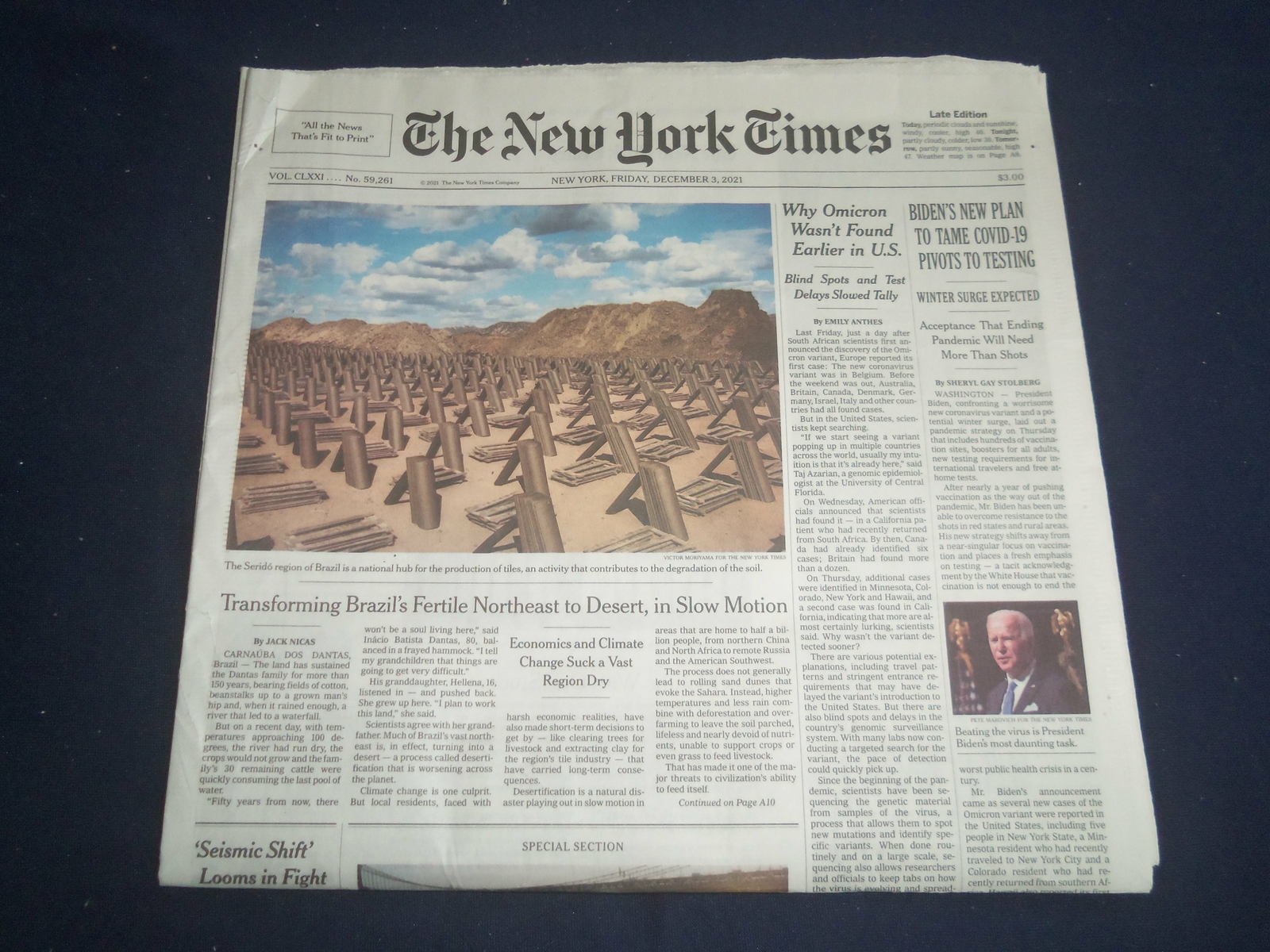 2021 DECEMBER 3 NEW YORK TIMES -BIDEN'S NEW PLAN TO TAME VIRUS PIVOTS ...