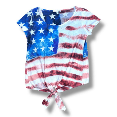 NWOT Moa Moa Women s Patriotic American Flag Red White and Blue Tie T-shirt Sz L