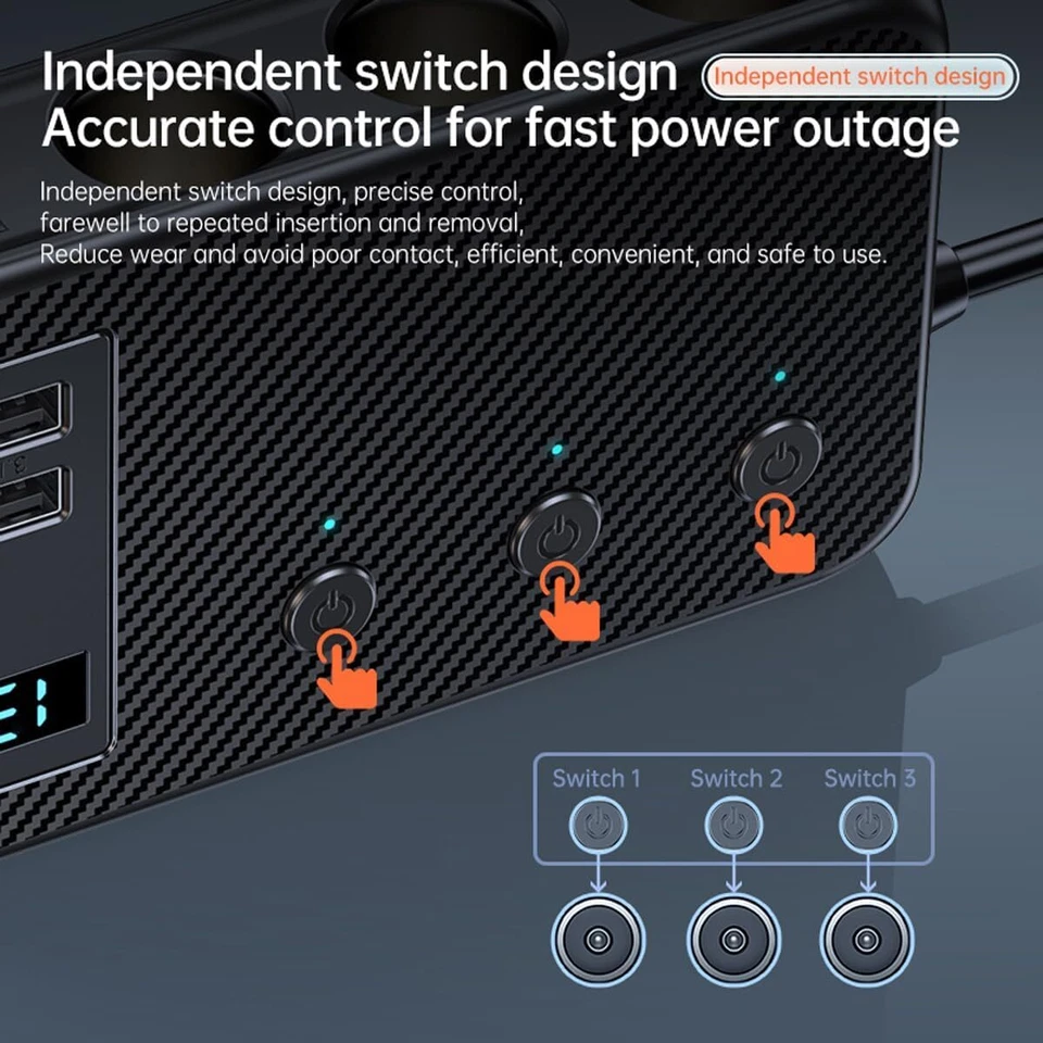 3 Way Car Cigarette Lighter Socket Splitter USB C Fast Charger Power Adapter QC - Image 3 of 4
