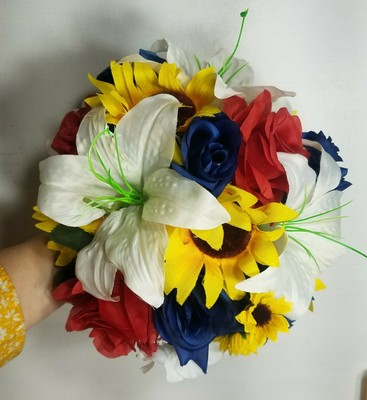 Red Navy Rose Lily Sunflower Bridal Wedding Bouquet Accessories Ebay