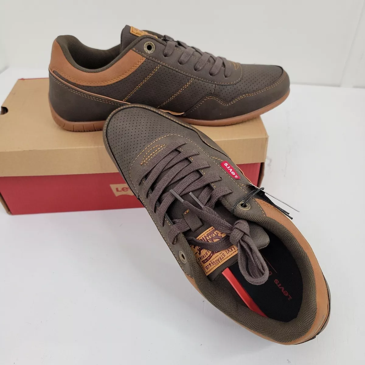 LEVIS RIO 3 TUMBLED WAX LACE UP CASUAL SNEAKERS MEN SHOES BROWN TAN SIZE 10 NEW