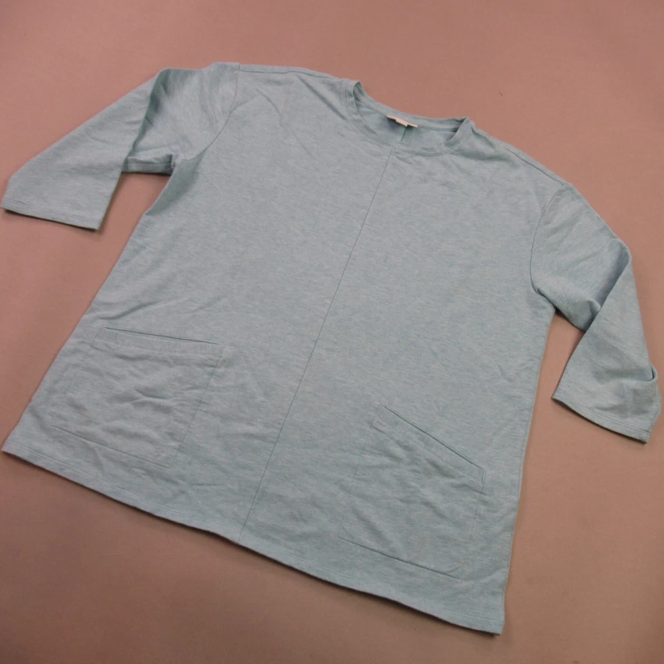 Camisa Jill Mujer Mediana Pequeña Manga 3/4 Cuello Redondo Pullover Azul Foto 2 de 4