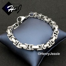 8.5"MEN's Stainless Steel 8mm Silver Byzantine Box Link Chain Bracelet T