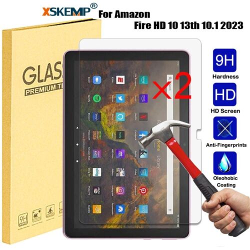 2 Pcs Amazon Fire HD 10 13th Generation 2023 Screen Protector 9H Tempered Glass - Picture 10 of 11