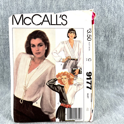 McCalls 9177 V Neck Blouse w Gathered Sleeves Shoulder Pads Misses Sz 18 Pattern