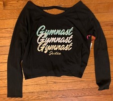 Gymnast NEW Justice Girl Sz XL 16-18 Black Graphic T-Shirt Long Sleeve NWT 149