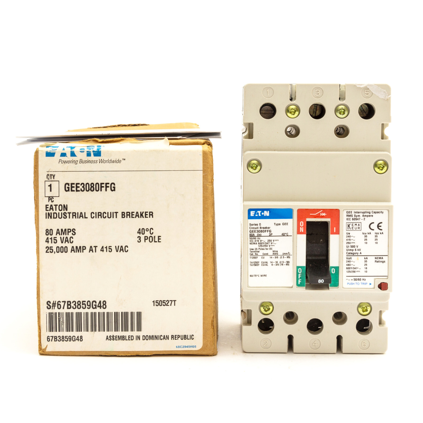 EATON GEE3080FFG PANELBOARD MCCB 80A 3P 18kA 415VAC MEM GEB3080FFG VAT INC