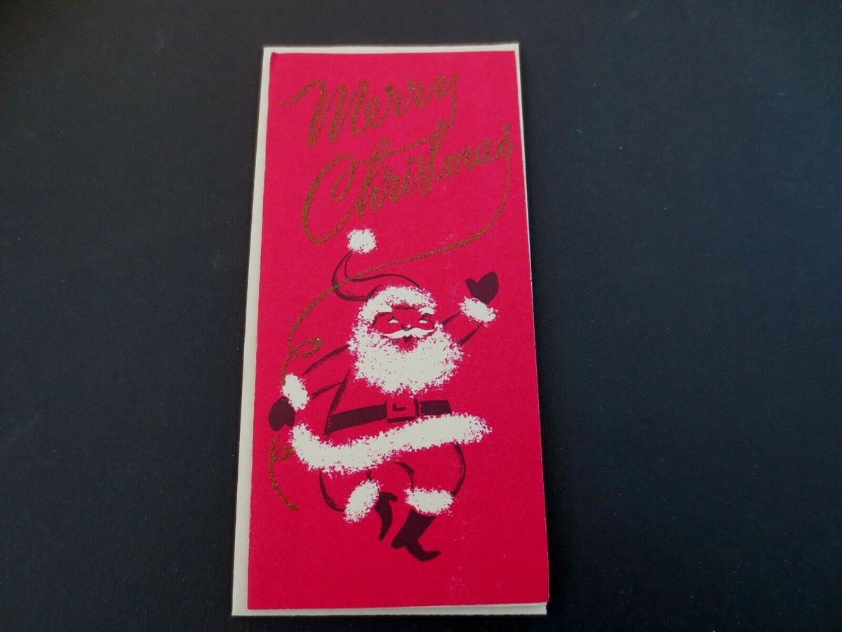 Noelさまご確認用 I913- Vintage Unused Glitter Xmas Greeting Card Jolly Happy Santa