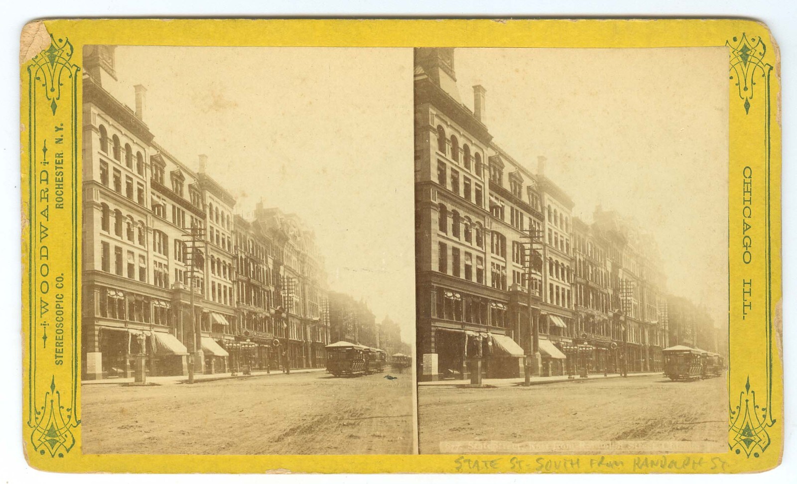 G0949~ CHICAGO IL – State Street South & Central Music Hall Stereoview