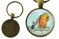 Friends Forever Gift Key Chain Friendship Love Glass Top Bronze 1" Handmade