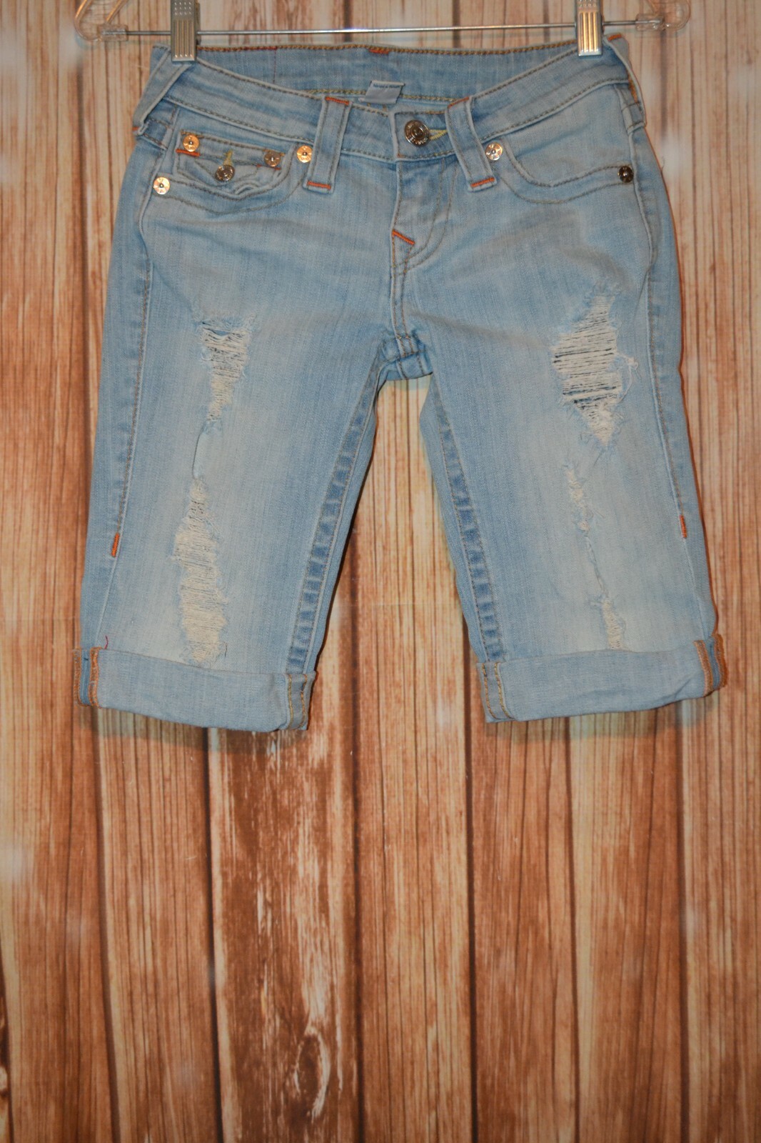 True Religion Women's Knee Length Distressed Pocket Flaps Shorts Sz 24x11 thumbnail 4