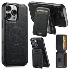 Mag Safe Magnetic Case For iPhone 16 Pro Max 15 14 13 12 Leather Wallet Stand