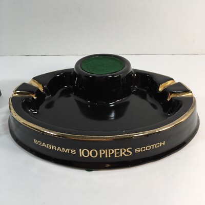 pipers cigarette Vintage Seagram's 100 Pipers Ceramic Ashtray Advertising w/ Shot glass NIB
