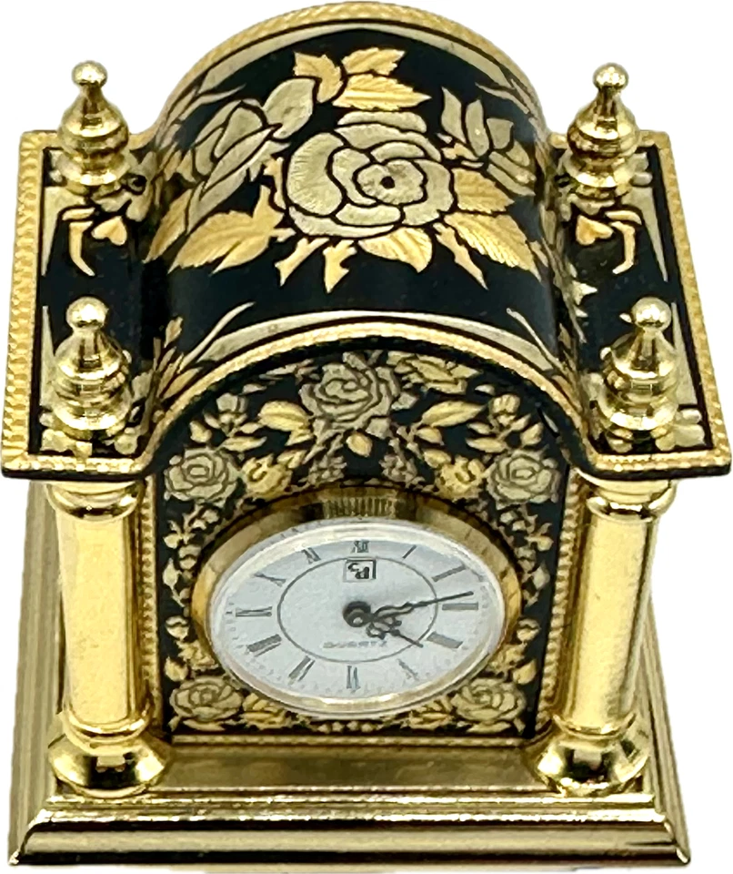 Miniature Mental Carriage Clock 24K Gold Trim Rose Design Credan Spain BRAND NEW - Image 4 of 4