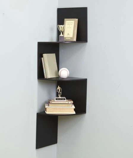 Corner Wall Zig Zag Wooden Shelf Collectibles Display Accent Decor
