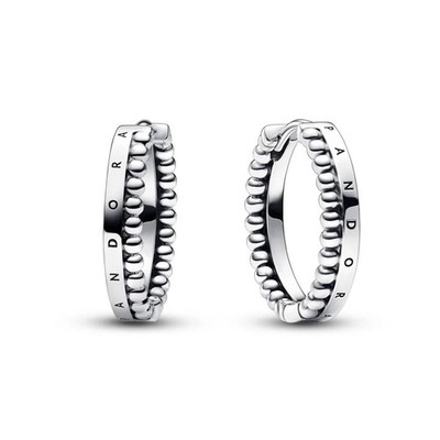 BRAND NEW Pandora Signature Sterling Silver Logo & Beads Hoop Earrings 292310C00
