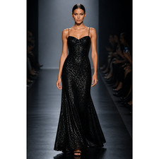 Jill Stuart Strappy Black Ruched Neckline Sequin Maxi Dress Size 2 $488 NWNT