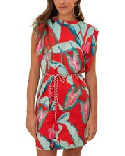 Farm Rio Summer Foliage Red Mini T-Shirt Dress Women's