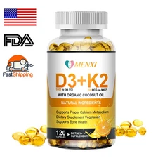 Vitamin D3 with K2 D3 5000IU and K2 200mcg 120 Vegetarian Capsules High Strength