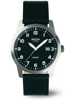 Boccia Titanium 3631-01 Herrenuhr Lederarmband schwarz
