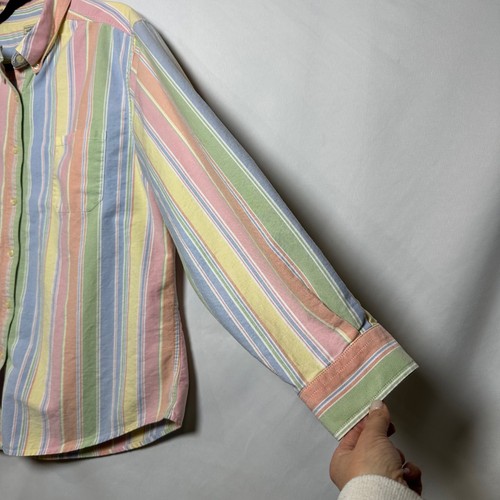 L.L. Camisa para mujer Bean talla XL arco iris pastel rayas abotonadas de colección años 90 - Imagen 6 de 11