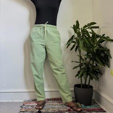 Vintage Green plaid cotton trousers with drawstring waist size L fits like S/M