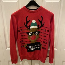 H M Ugly Christmas Sweater Youth 14 Red Reindeer Bad Good Mugshot