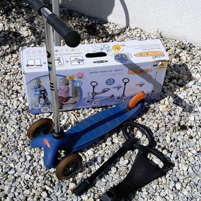Mini Micro 3-in-1 Scooter blau - mit Kleinkindsitz & O-Bar Aufsätzen 1-5 Jahre