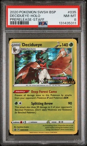 Decidueye Staff Holo SWSH035 035 Darkness Ablaze PSA 8 NM-MT 2020