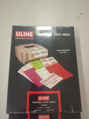 NEW LOT of 100 Uline 8-1/2'' x 11  White Removeable Premium Laser Labels S-5045